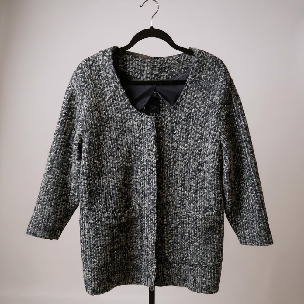 Joie Bouclé Wool Blend Long Cardigan Coat Gray White Size Small - Picture 2 of 7